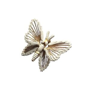 Vintage Monet Butterfly Scatter Pin Gold Tone Metal/White Enamel Paint Lapel 3D